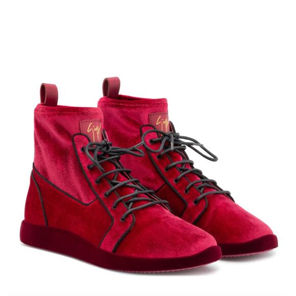 GIUSEPPE ZANOTTI Cesar Velvet High Top Sneakers Cherry Red Sz 10 $995 - Picture 1 of 11
